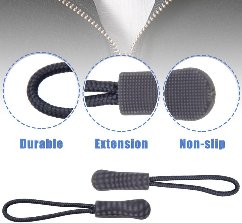 Ruidee 50 Pieces Zipper Pulls Zipper Tabs Zipper Pull Cord Extender Replacement Zipper Pulls for Backpacks, Jackets, Luggage, Purses, Handbags（Dark Grey） - Image 3